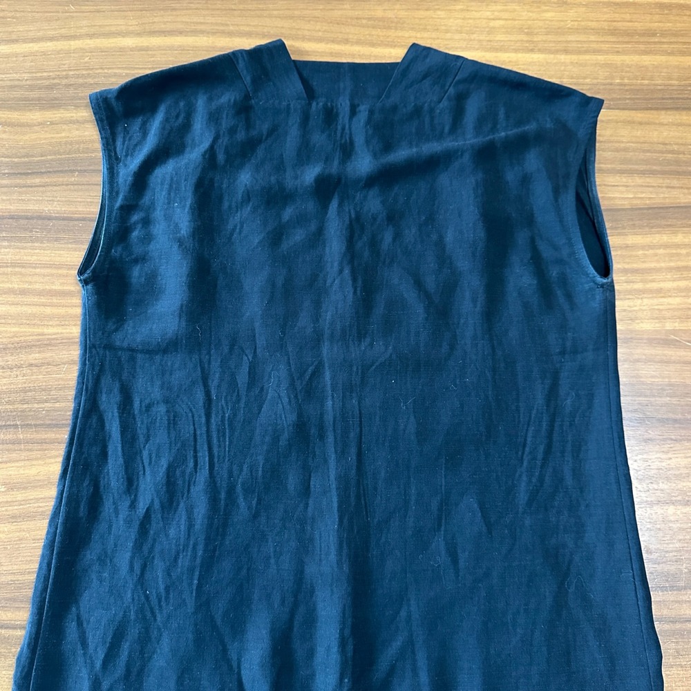 Eve Gravel Byblos Shift Dress Black Linen Blend Small V-Neck Pockets Minimalist - Picture 12 of 13